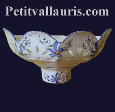 APPLIQUE AJOUREE FACETTE DECOR FLEURS BLEUES