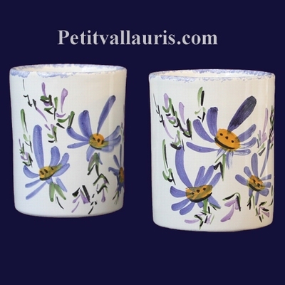 PORTE CRAYONS MAQUILLAGE DECOR FLEURS BLEUES