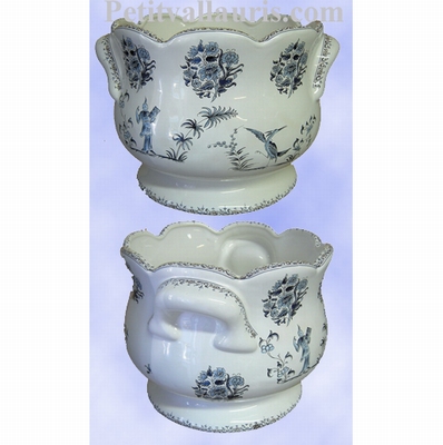 CACHE POT FESTONNE ANSE DECOR TRADITION MOUSTIERS BLEU