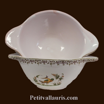 BOWL WITH HANDLES OLD MOUSTIERS TRADITION DECORATION