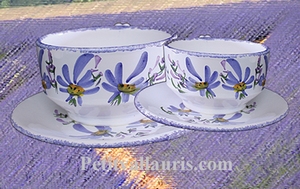 LARGE CUP WITH UNDER PLATE BLUE FLOWERS DECORATION
