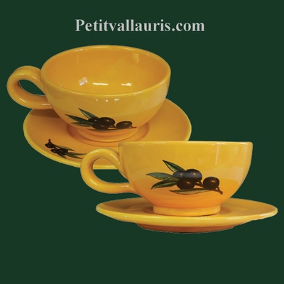 TEA-CUP AND UNDER CUP PROVENCAL DECORATION WITH BLACK OLIVES