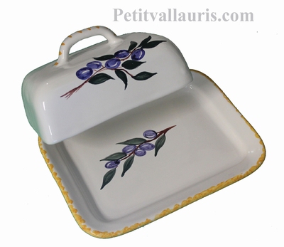 CERAMIC BUTTER BOX PROVENCAL BLUE OLIVES DECORATION