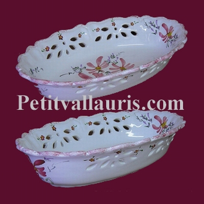 BROAD OR FRUITS PERFORATE CERAMIC BASKET PINK FLOWERS DECOR