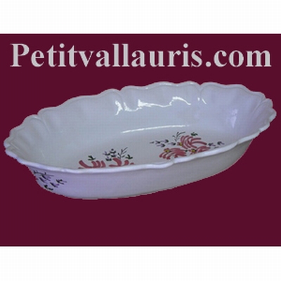 CERAMIC OVAL BASKET FOR BROAD OR FRUITS PINK FLOWERS DECOR