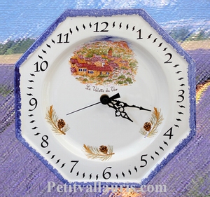 FAIENCE OCTAGONAL WALL CLOCK LANDSCAPE 