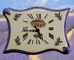 HORLOGE FAIENCE MODELE PARCHEMIN PAYSAGE CHAMPS DE LAVANDES