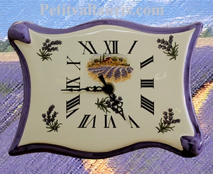 HORLOGE FAIENCE MODELE PARCHEMIN PAYSAGE CHAMPS DE LAVANDES