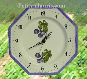 HORLOGE FAIENCE OCTOGONALE DECOR FIGUES VIOLETTES