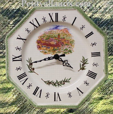 FAIENCE OCTAGONAL WALL CLOCK LANDSCAPE 