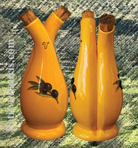 FAIENCE OIL AND VINEGAR BOTTLE BLACK OLIVES DECOR