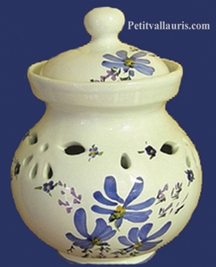 POT A  AIL DECOR FLEURS BLEUES