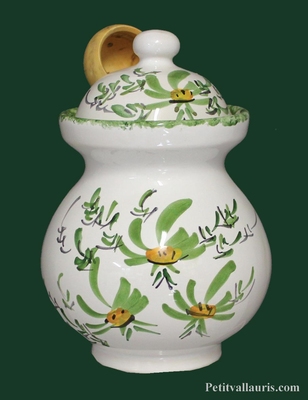 OLIVES POT WITH GREEN FLOWERS DECORATION