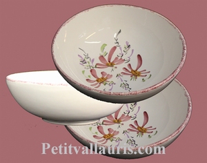 SOUP OR SALAD PLATE PINK FLOWER PAINT DECORATION