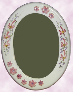 MIROIR CADRE OVALE DECOR FLEURS ROSES ET MARGUERITES RELIEF