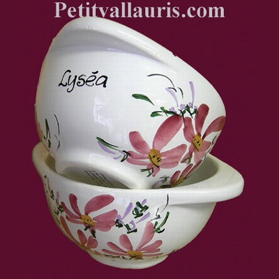 BOWL WITH HANDLES PINK FLOWERS DECORATION