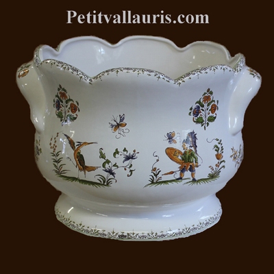 CACHE POT FESTONNE ANSE DECOR TRADITION VIEUX MOUSTIERS