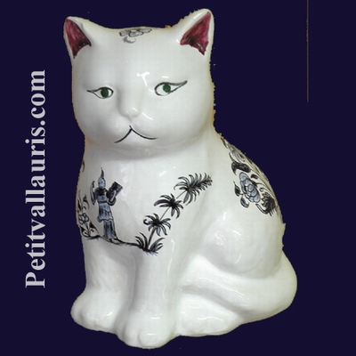 CHATON CERAMIQUE DECOR TRADITION VIEUX MOUSTIERS BLEU