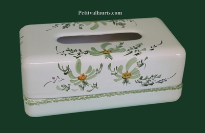 BOITE A MOUCHOIRS EN PAPIER DECOR FLEURS VERTES