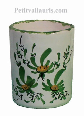 POT MAKEUP PENCILS GREEN FLOWERS PAINTING