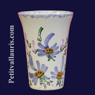 VERRE A DENTS EN CERAMIQUE BLANC DECOR FLEURS BLEUES