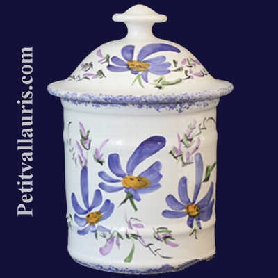 POT DE SALLE DE BAIN MODELE UHO N°1 DECOR FLEURS BLEU