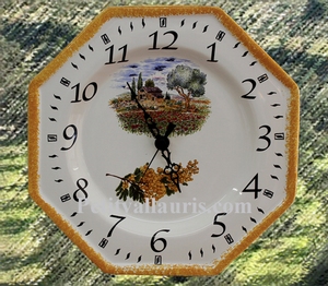 HORLOGE FAIENCE OCTOGONALE DECOR CHAMPS DE COQUELICOTS