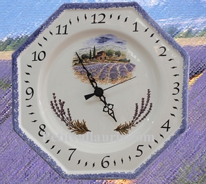 HORLOGE FAIENCE OCTOGONALE DECOR CHAMPS DE LAVANDES (CA)