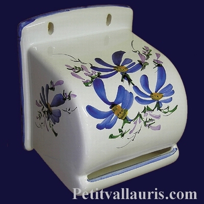 DEROULEUR DE PAPIER TOILETTE DECOR FLEURS BLEUES