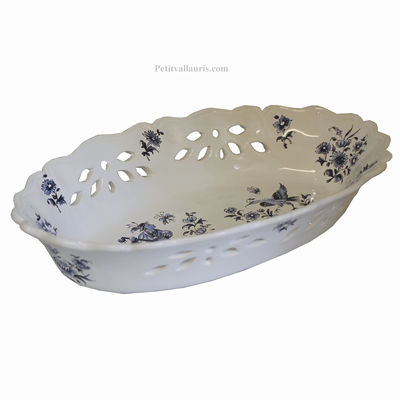 CORBEILLE OVALE AJOUREE DECOR TRADITION VIEUX MOUSTIERS BLEU