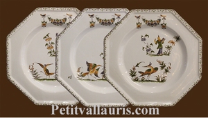 ASSIETTE OCTOGONALE PLATE DECOR TRADITION VIEUX MOUSTIERS