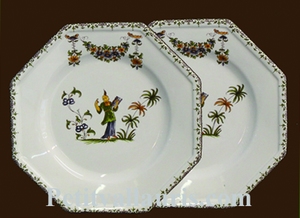 ASSIETTE OCTOGONALE DESSERT DECOR TRADITION VIEUX MOUSTIERS