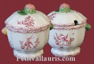 SUGAR BOWL-JAMJAR PINK OLD MOUSTIERS TRADITION DECORATION