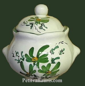 SUGAR BOWL STYLE MODEL GREEN FLOWERS DECOR