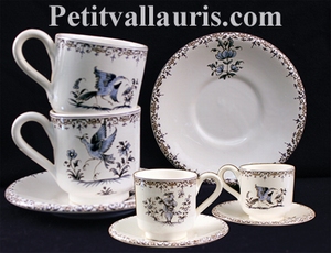 TASSE A CAFE ET SOUS-TASSE DECOR TRADITION MOUSTIERS BLEU