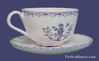 TASSE A THE ET SOUS-TASSE DECOR TRADITION VIEUX MOUSTIERS BL