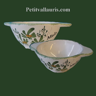 BOWL WITH HANDLES GREEN FLOWERS DECORATION