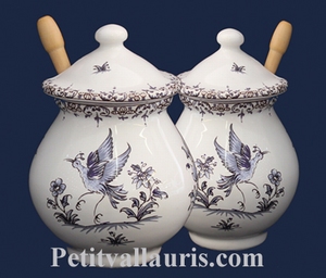 POT A MOUTARDE JARRE DECOR TRADITION VIEUX MOUSTIERS BLEU