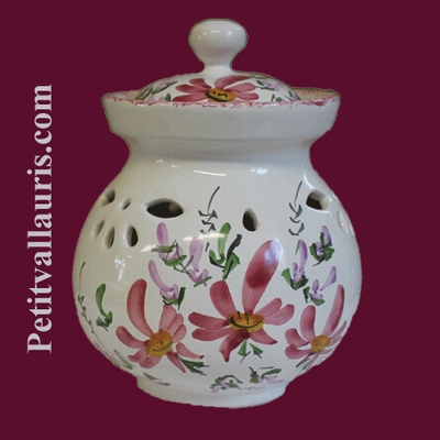 CERAMIC GARLIC POT PINK FLOWERS COLOR