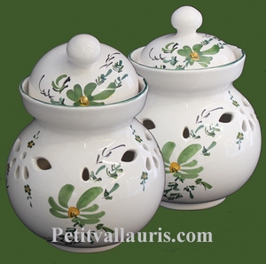 CERAMIC GARLIC POT GREEN FLOWERS COLOR