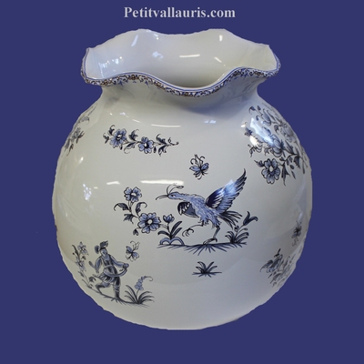 VASE BOULE DENTELLE DECOR TRADITION VIEUX MOUSTIERS BLEU H21