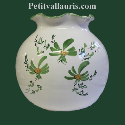 VASE BOULE DENTELLE DECOR FLEURS VERTES