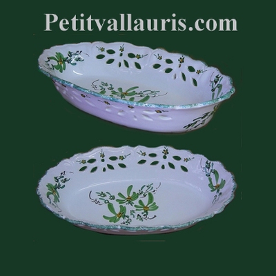 FAIENCE OVALE PERFORATE BASKET GREEN COLOR FLOWER