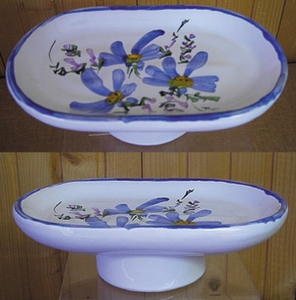 PORTE SAVON MODELE ANNEAU DECOR FLEURS BLEUES