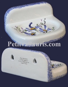 PORTE SAVON MODELE MURAL DECOR FLEURS BLEUES