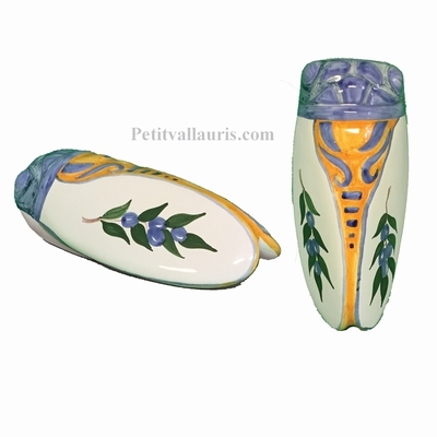 CIGALE FAIENCE-CERAMIQUE DECOR PROVENCAL OLIVES BLEUES (T3)