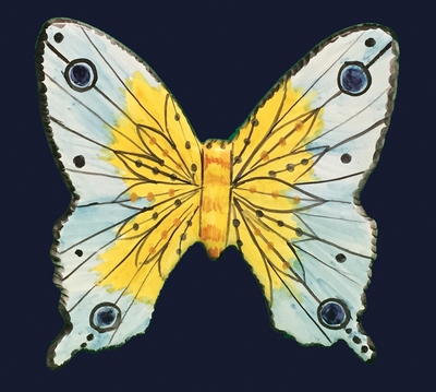 PAPILLON EN CERAMIQUE A SUSPENDRE COULEURS JAUNE- BLEU CIEL