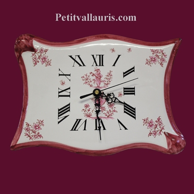 HORLOGE FAIENCE MODELE PARCHEMIN TRADITION MOUSTIERS ROSE