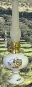 LAMPE BEC A PETROLE DECOR PAYSAGE PROVENCAL BRINS OLIVES