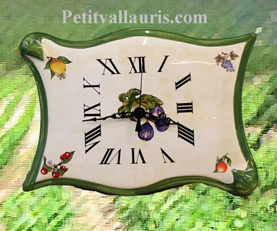 FAIENCE WALL CLOCK PARCHMENT MODEL FRUITS PAINT YELLOW COLOR